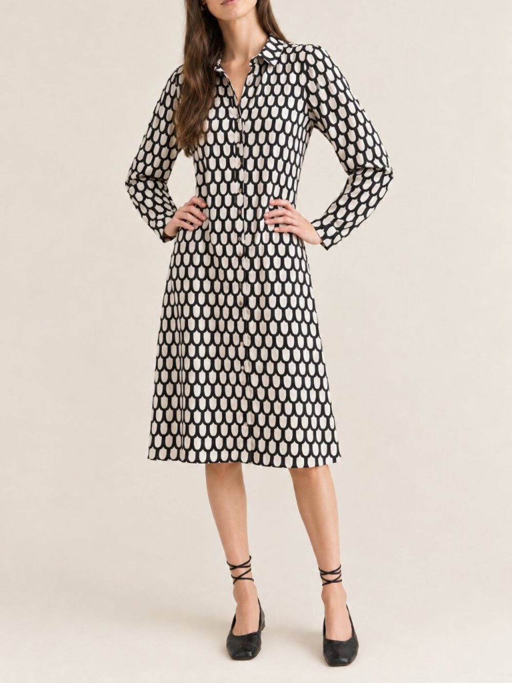 Marimekko shirt dress S black white